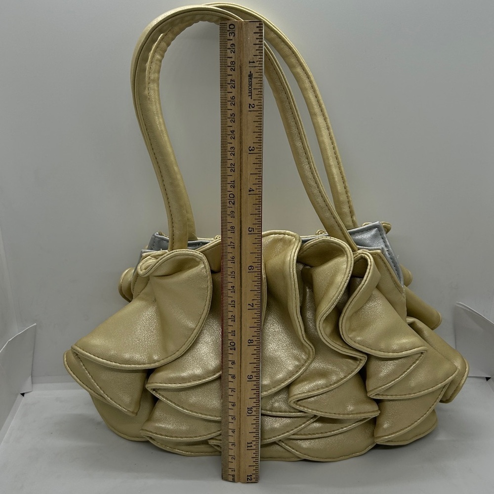 Elegant SONDRA ROBERTS Gold Ruffle Handbag - Picture 6 of 11